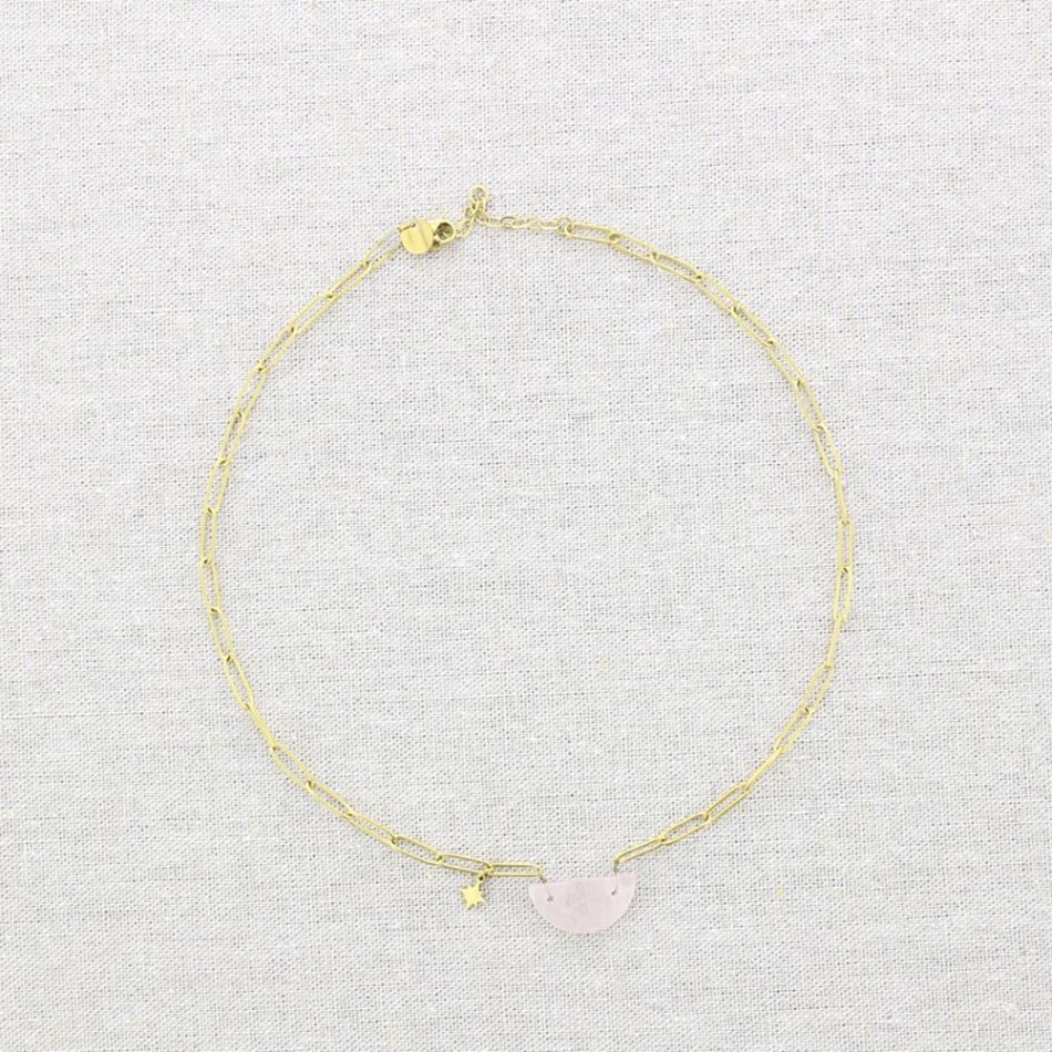 STONE HALF MOON STEEL SHORT NECKLACE