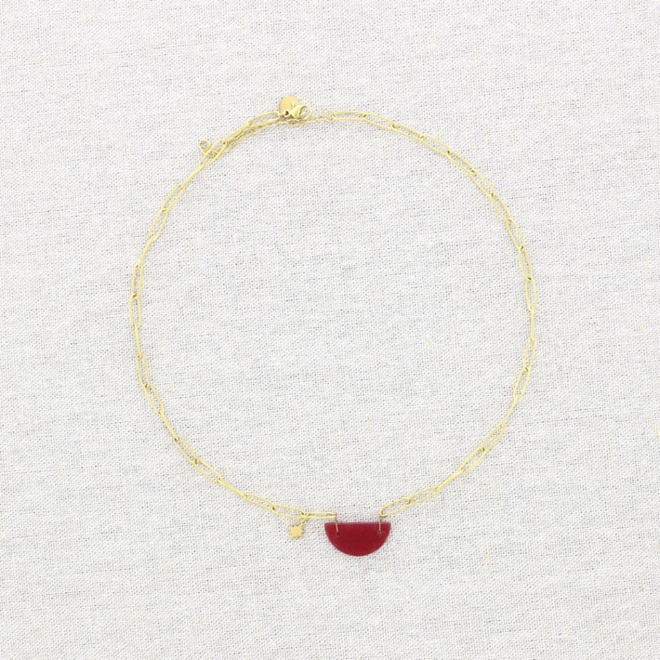 STONE HALF MOON STEEL SHORT NECKLACE