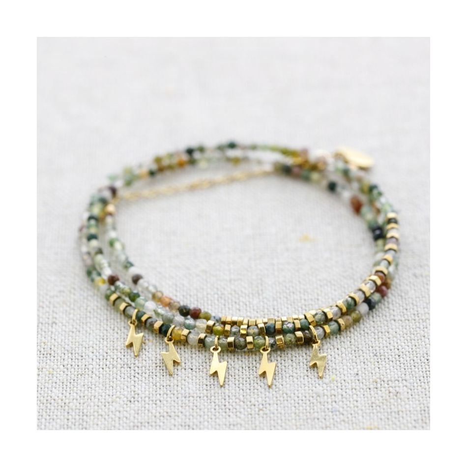 THREE TURNS STEEL BRACELET WITH PENDANT STONES RAYS