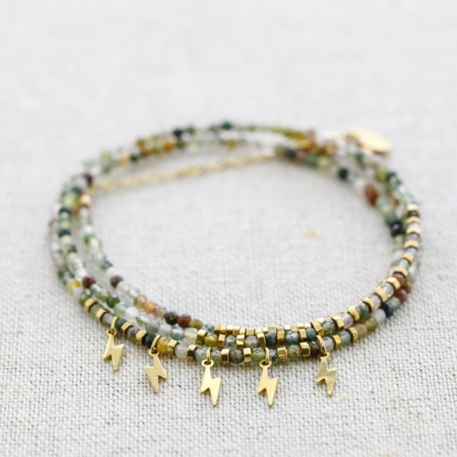 THREE TURNS STEEL BRACELET WITH PENDANT STONES RAYS