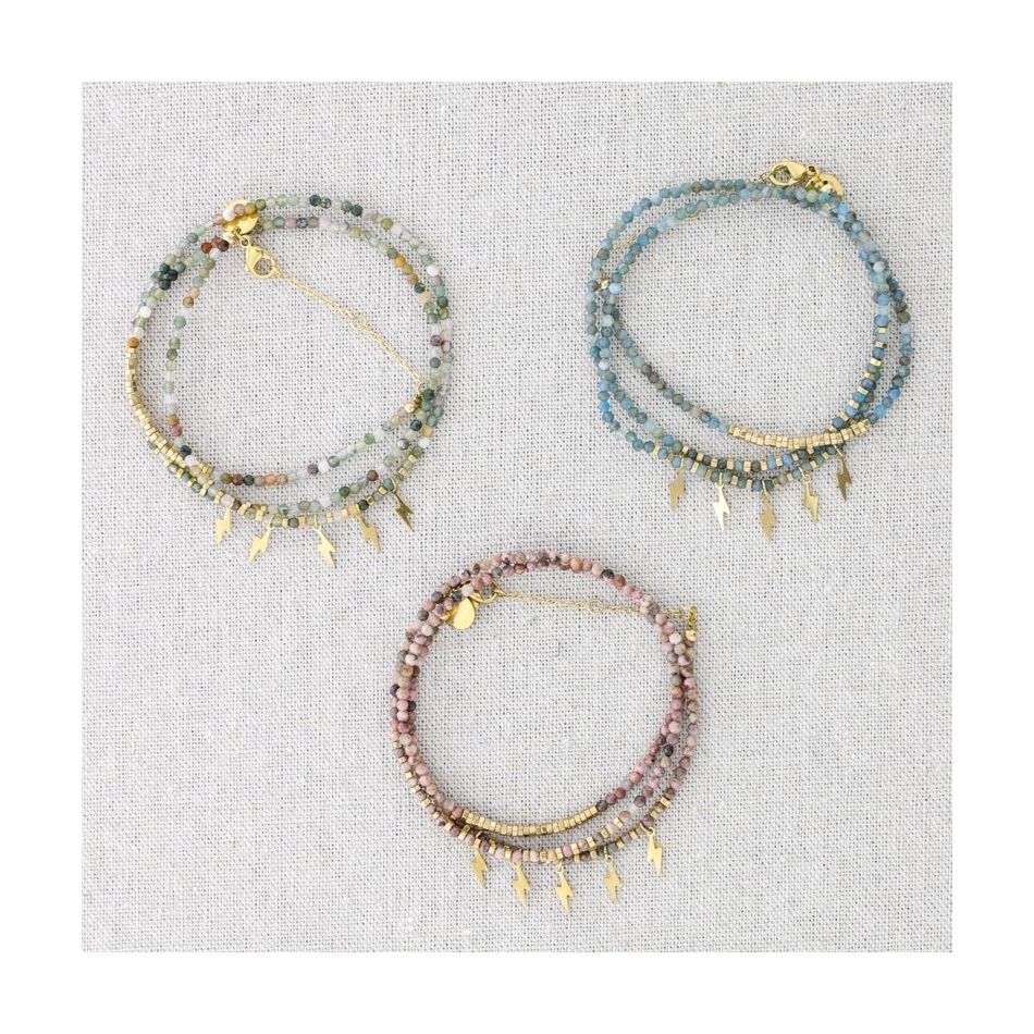 THREE TURNS STEEL BRACELET WITH PENDANT STONES RAYS