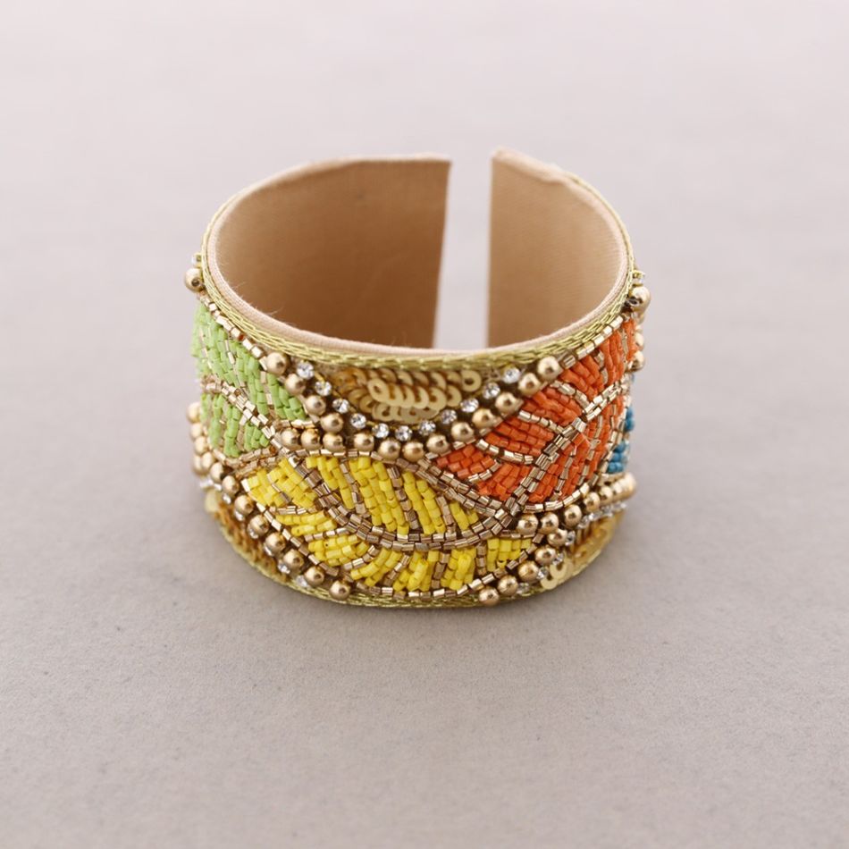 PULSERA ÉTNICA AJUSTABLE LENTEJUELAS ABALORIOS