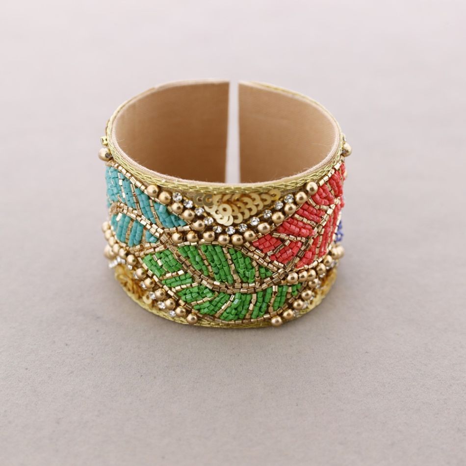 PULSERA ÉTNICA AJUSTABLE LENTEJUELAS ABALORIOS