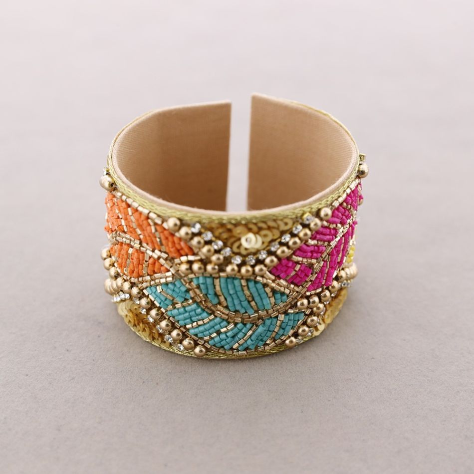 PULSERA ÉTNICA AJUSTABLE LENTEJUELAS ABALORIOS