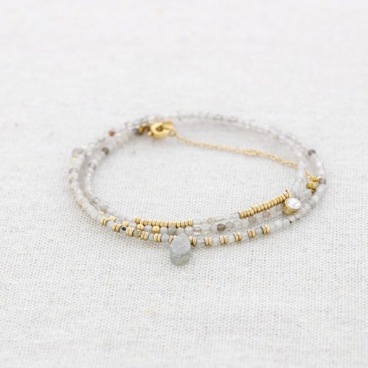PULSERA ACERO TRES VUELTAS PIEDRAS
