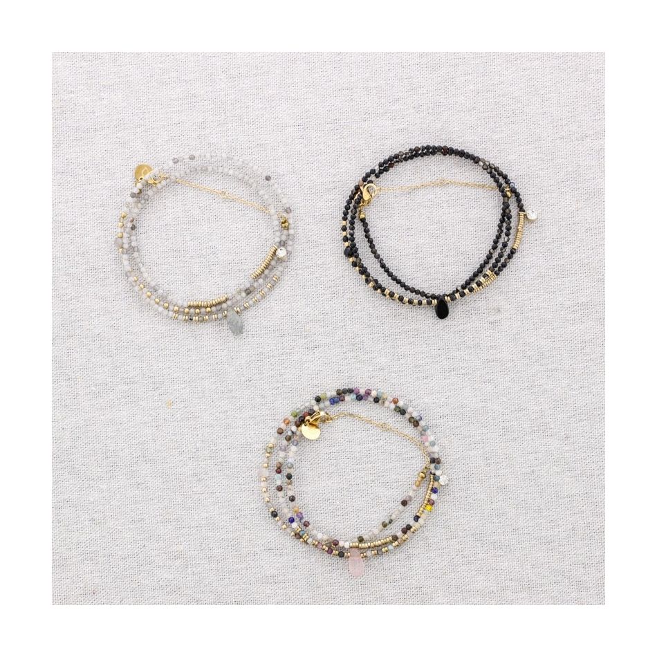 THREE ROUND STONE STEEL BRACELET