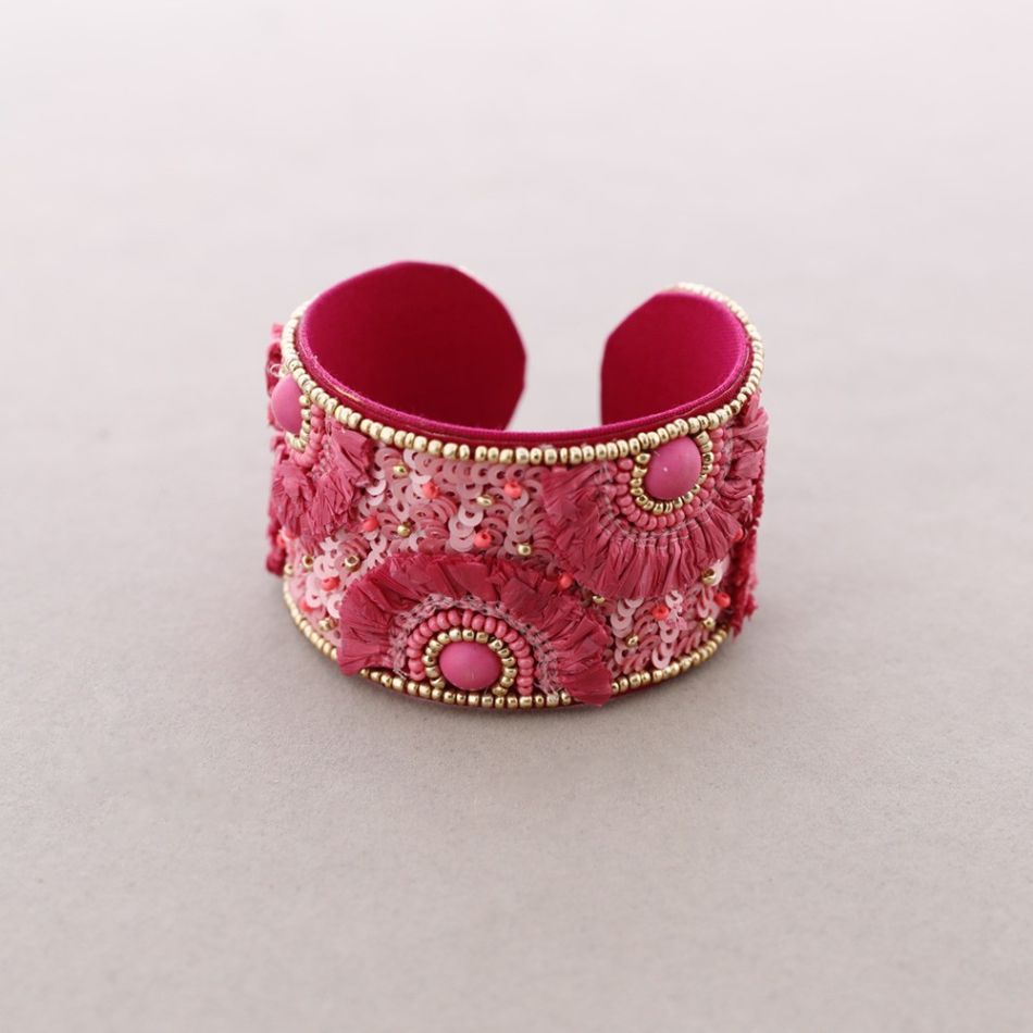 PULSERA ÉTNICA AJUSTABLE LENTEJUELAS POMPONES