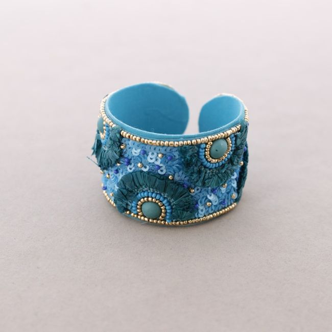 PULSERA ÉTNICA AJUSTABLE LENTEJUELAS POMPONES