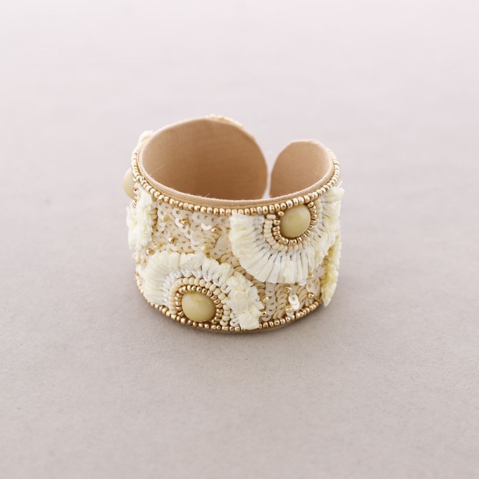 PULSERA ÉTNICA AJUSTABLE LENTEJUELAS POMPONES