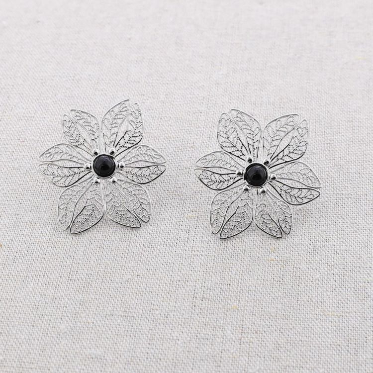 PENDIENTES ACERO FLOR PIEDRA