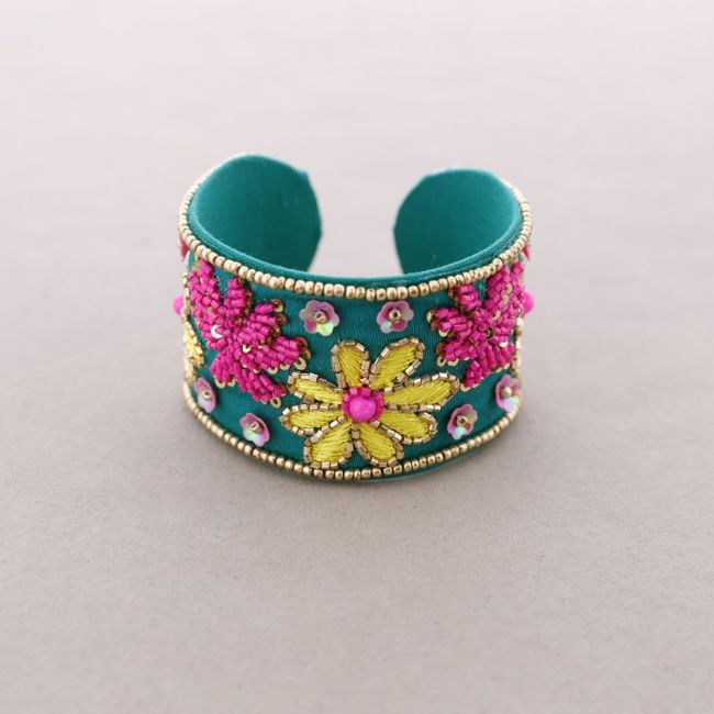 PULSERA ÉTNICA AJUSTABLE FLORES ABALORIOS