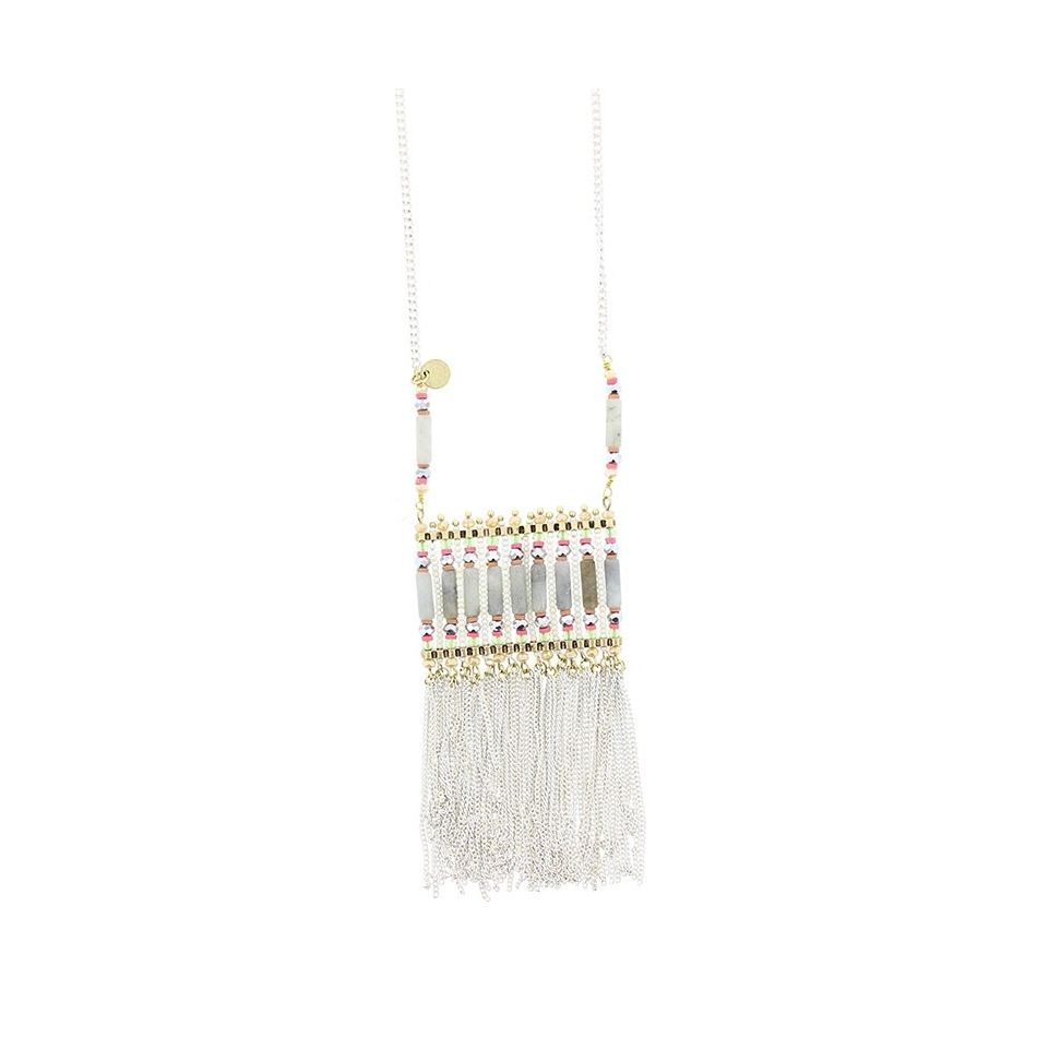 LONG NECKLACE WITH BEADS AND FRINGES