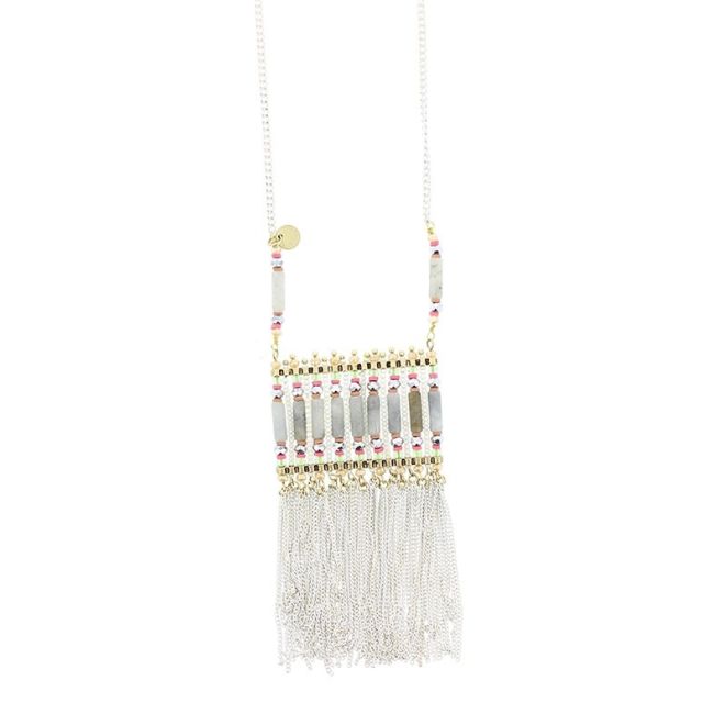 LONG NECKLACE WITH BEADS AND FRINGES
