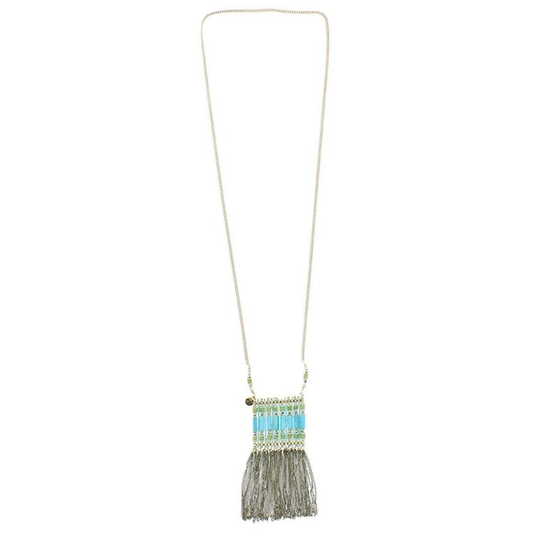 LONG NECKLACE WITH BEADS AND FRINGES
