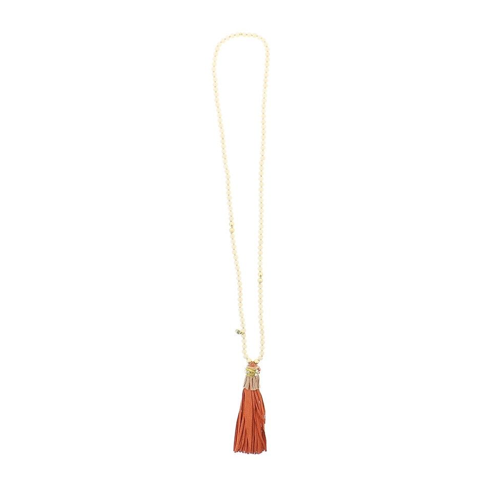 LONG NECKLACE WITH BEADS AND FRINGE