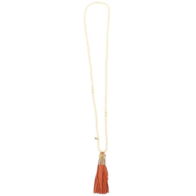 LONG NECKLACE WITH BEADS AND FRINGE