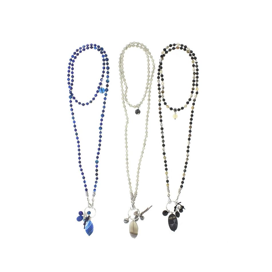 COLLAR LARGO CUENTAS METAL PIEDRAS