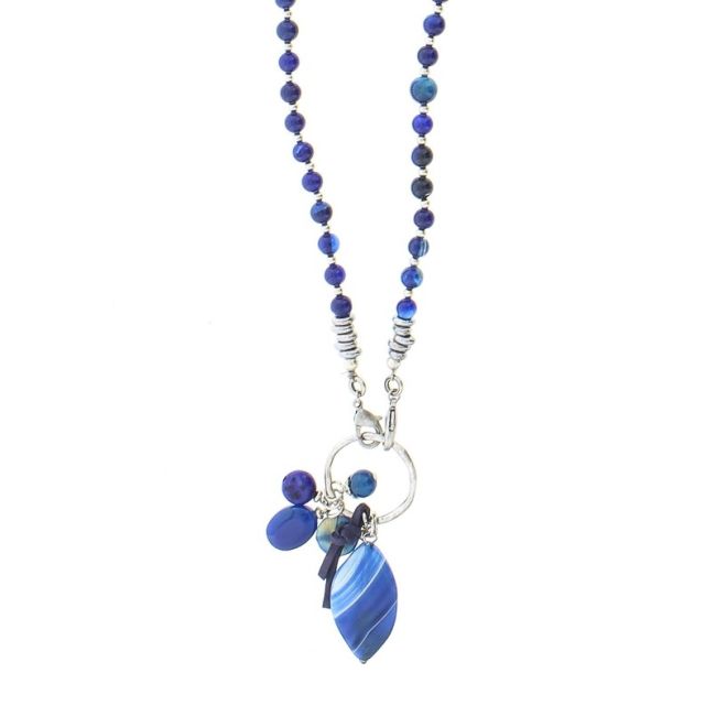 LONG NECKLACE METAL BEADS STONES