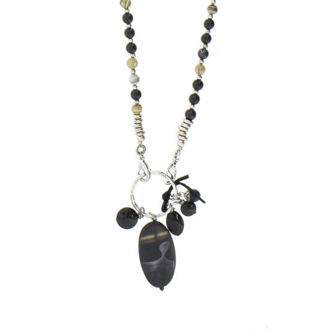 COLLAR LARGO CUENTAS METAL PIEDRAS