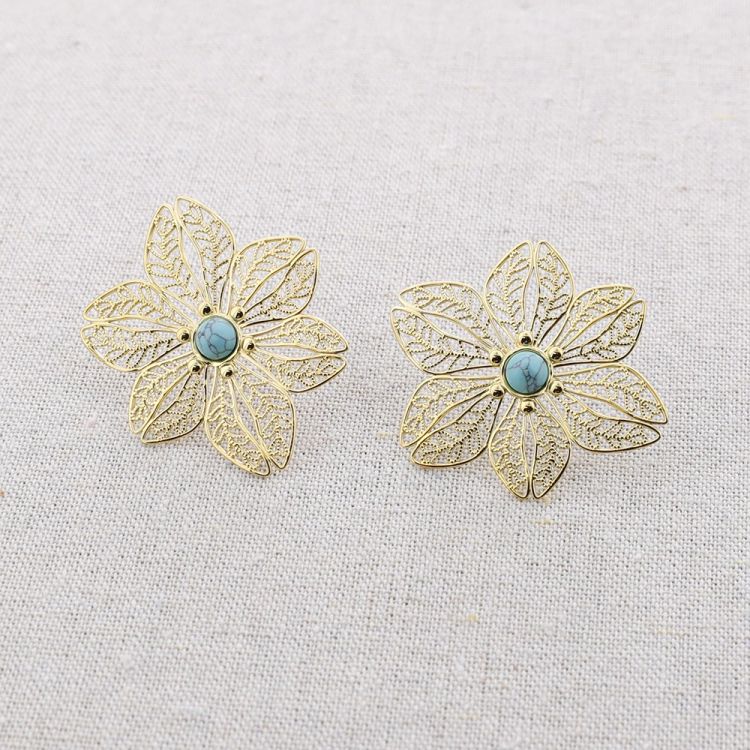 STONE FLOWER STEEL EARRINGS 2