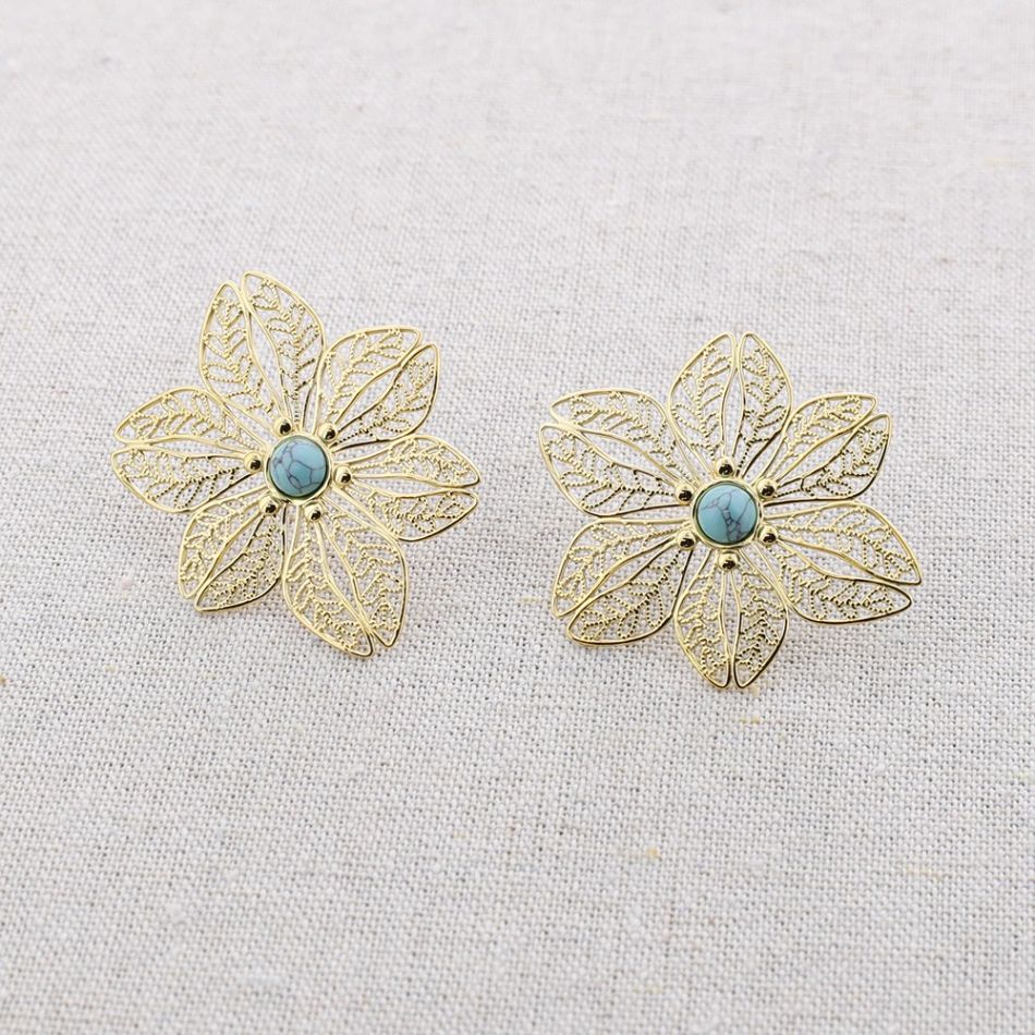PENDIENTES ACERO FLOR PIEDRA