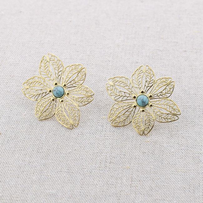 PENDIENTES ACERO FLOR PIEDRA