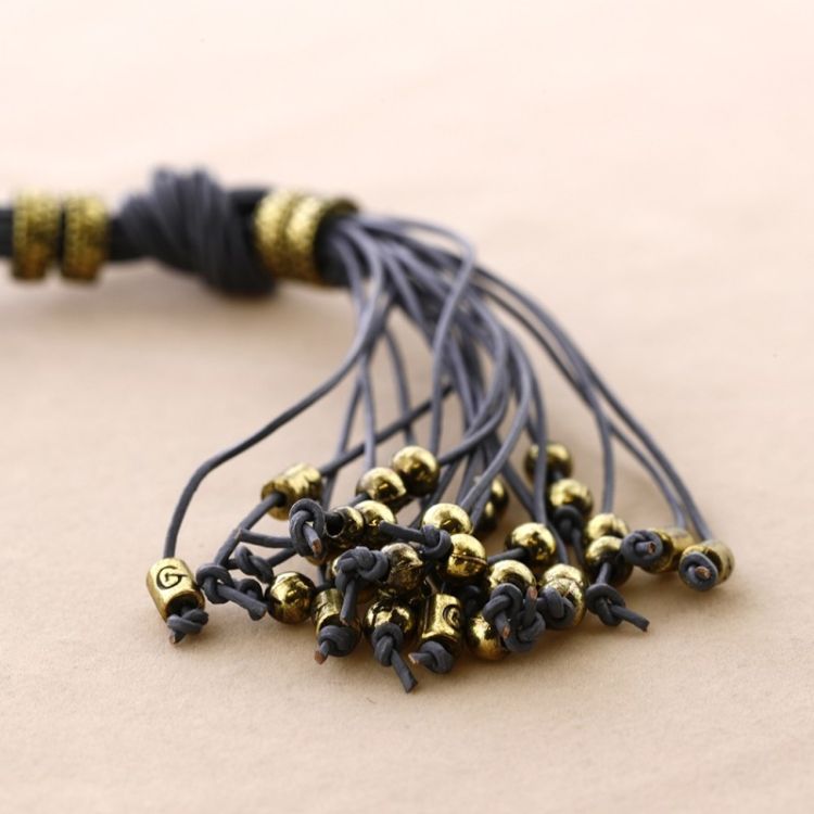 LONG LEATHER NECKLACE WITH METAL BEADS 2