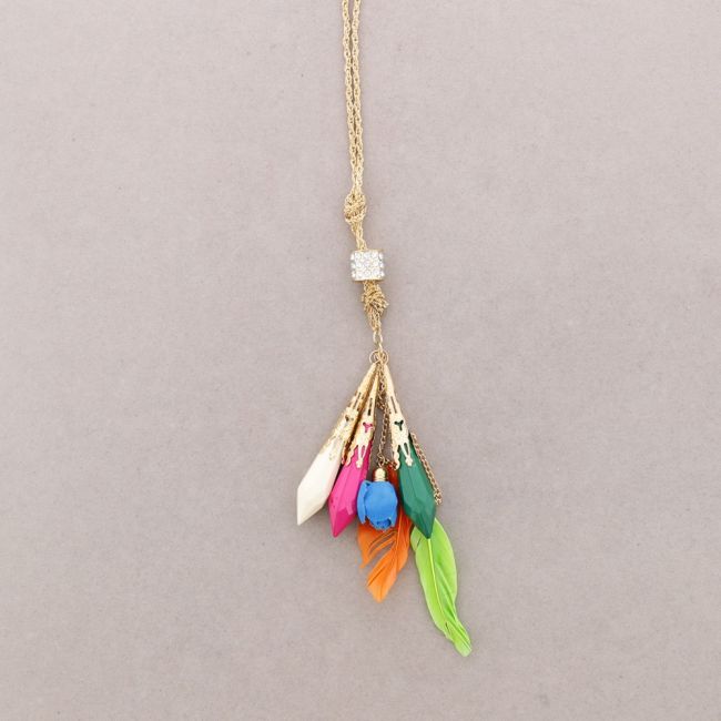 COLLAR LARGO COLG. METAL RESINA PLUMAS