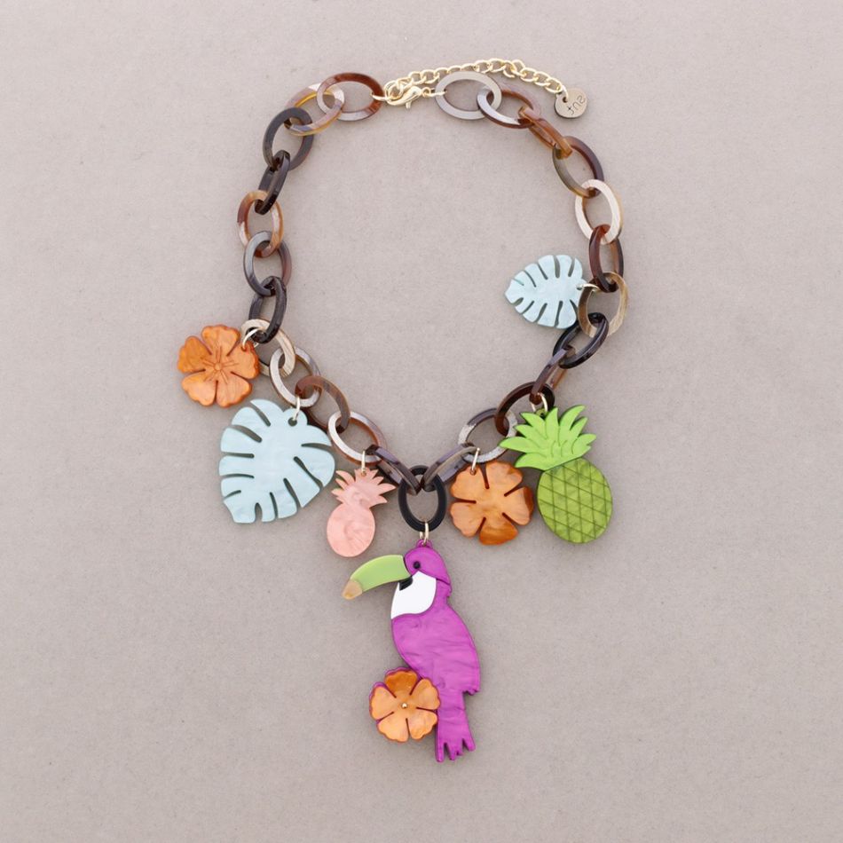 TROPICAL PARTY RESIN PENDANT LINK NECKLACE