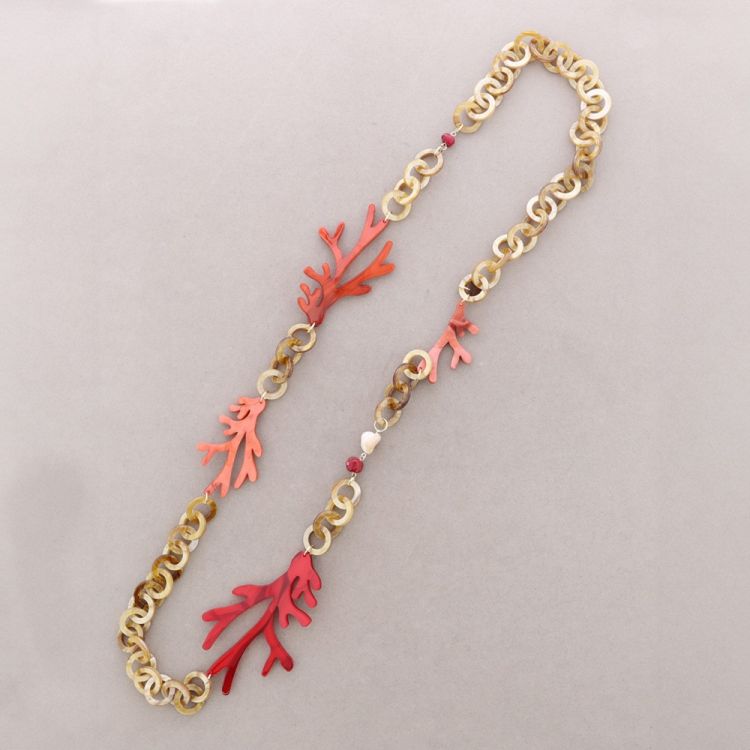 COLLAR LARGO ESLABONES CORALES RESINA