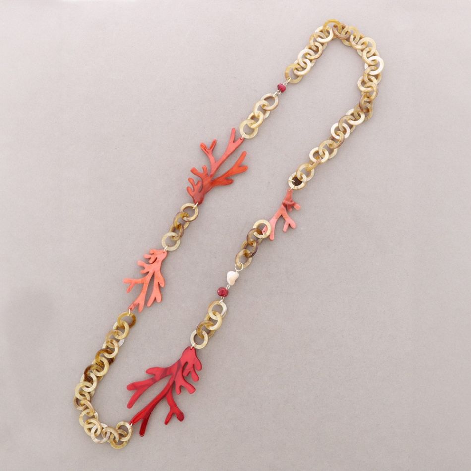 COLLAR LARGO ESLABONES CORALES RESINA