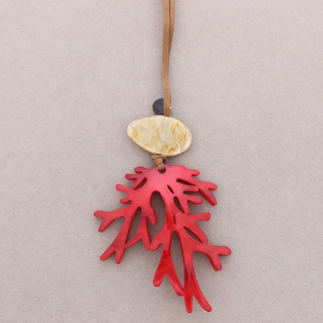 COLLAR LARGO COLGANTE CORAL RESINA