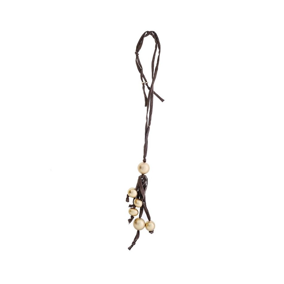 LONG TUBE NECKLACE WITH BALL FRINGE PENDANT