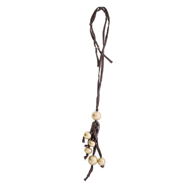 LONG TUBE NECKLACE WITH BALL FRINGE PENDANT
