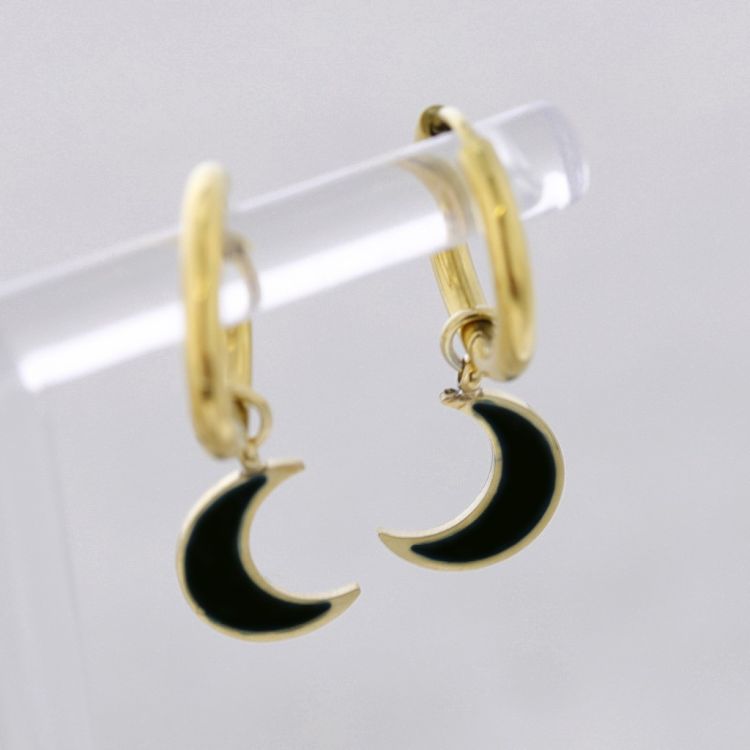 PENDIENTES ACERO ARO COLGANTE LUNITA ESMALTE
