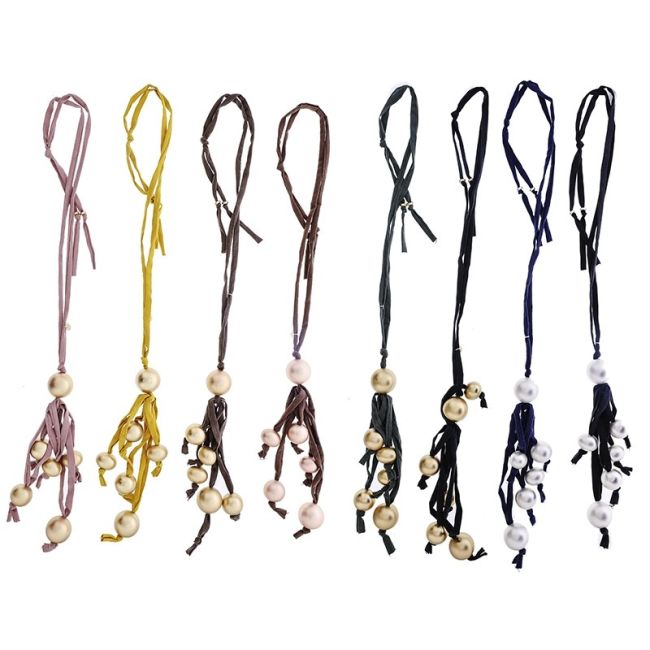 COLLAR LARGO TUBO LAZO COLGANTE FLECO BOLAS