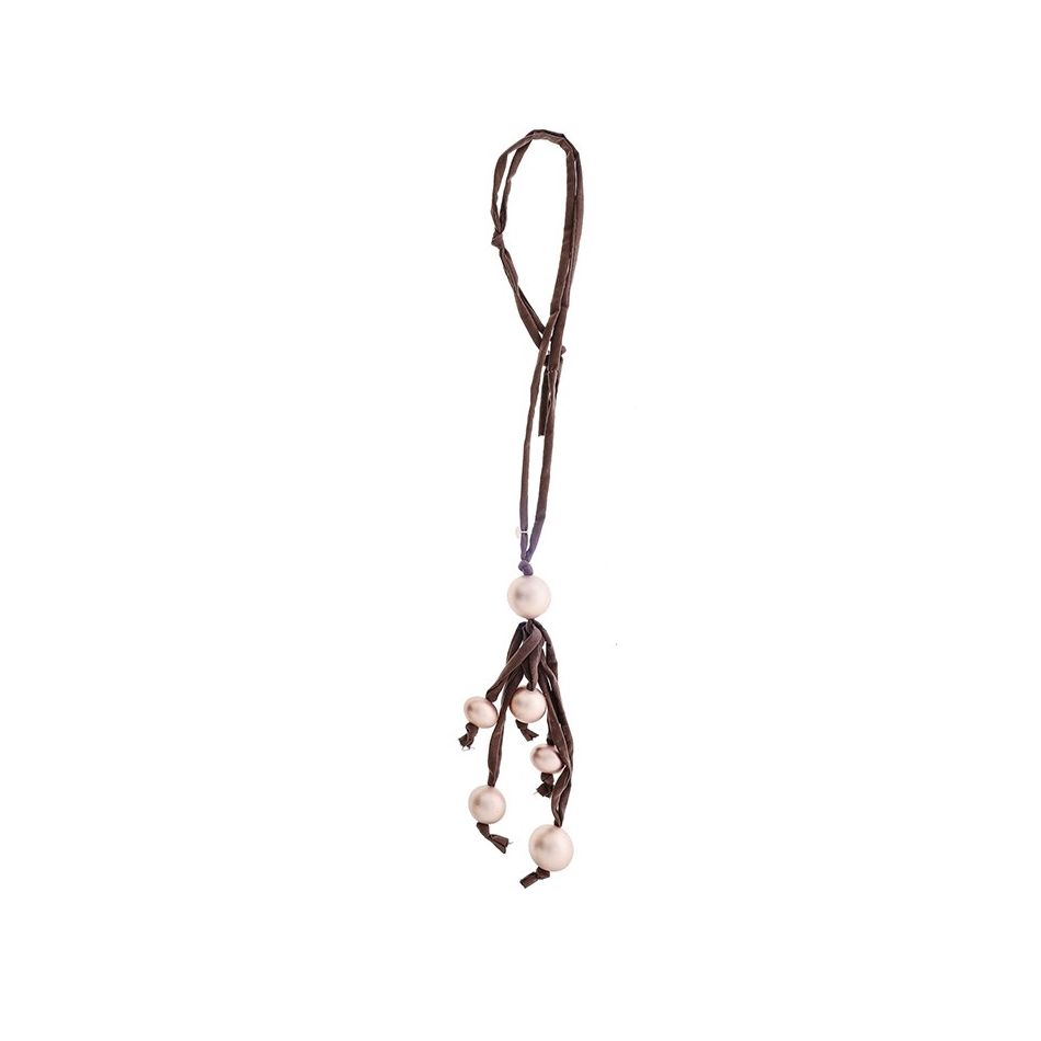 LONG TUBE NECKLACE WITH BALL FRINGE PENDANT