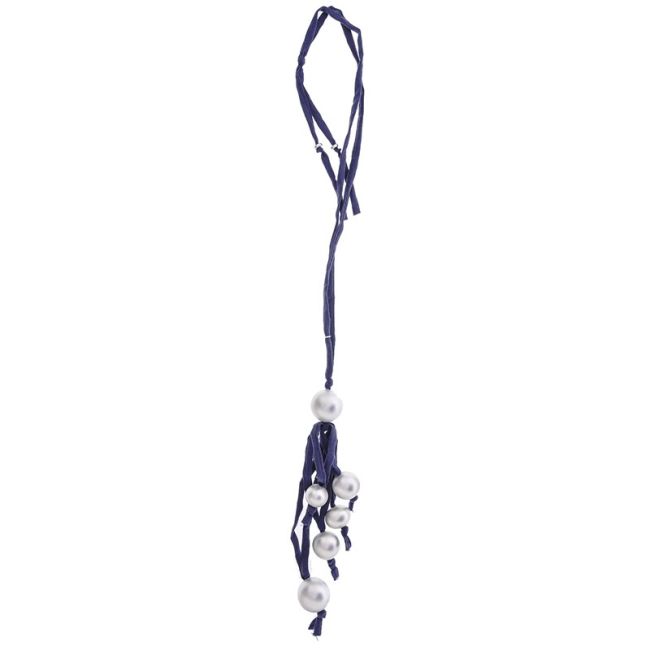 LONG TUBE NECKLACE WITH BALL FRINGE PENDANT