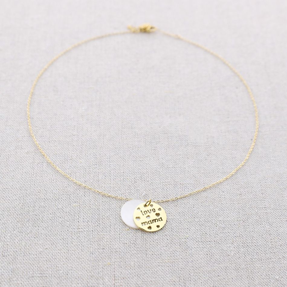 STEEL SHORT NECKLACE PENDANT NACRE LOVE MOM