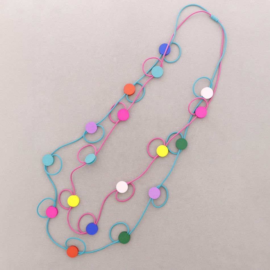 LONG NECKLACE DOUBLE CIRCLES FOAMY RUBBER