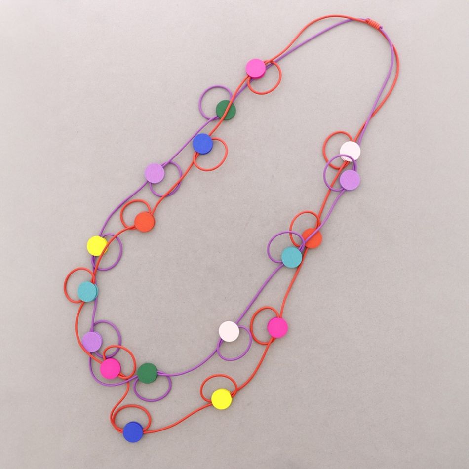 LONG NECKLACE DOUBLE CIRCLES FOAMY RUBBER