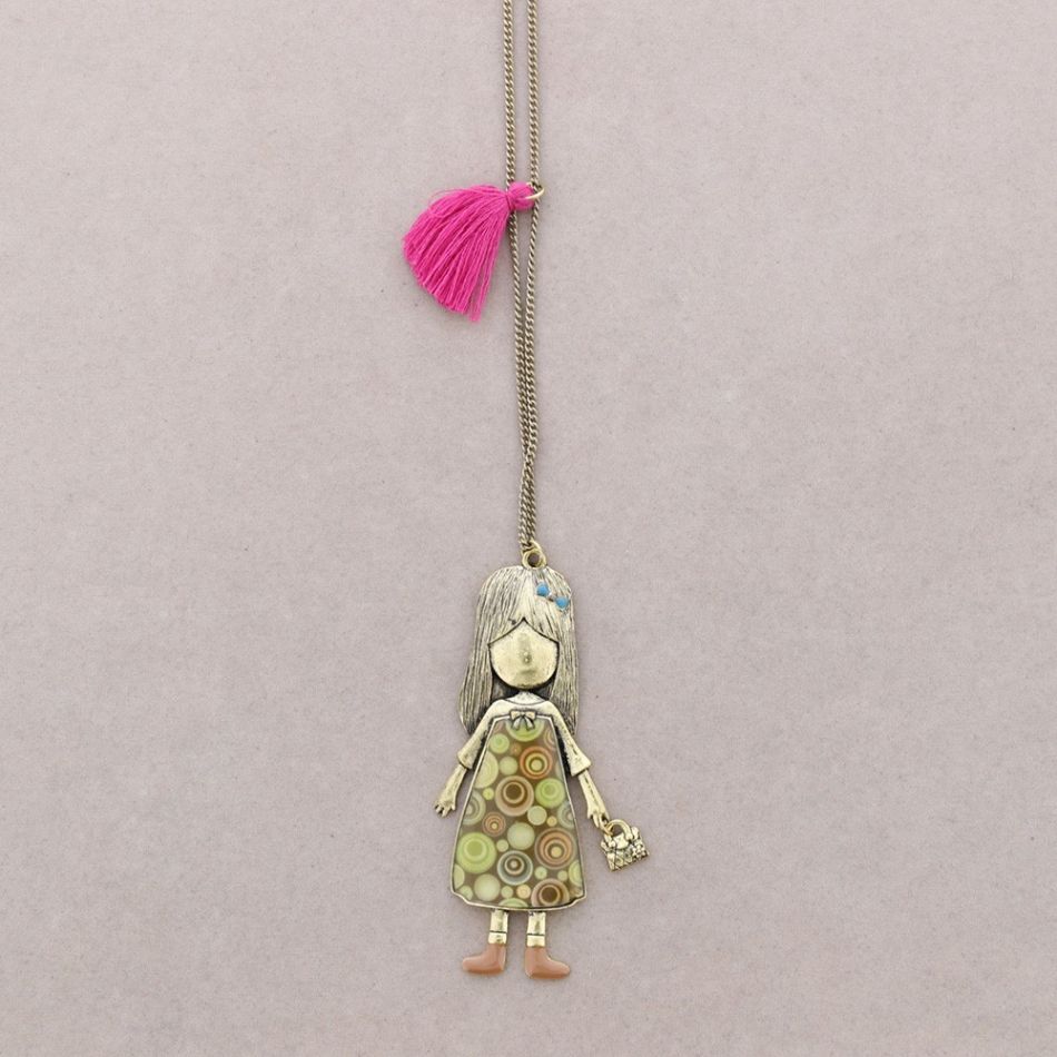 LONG PENDANT NECKLACE STAMPED METAL