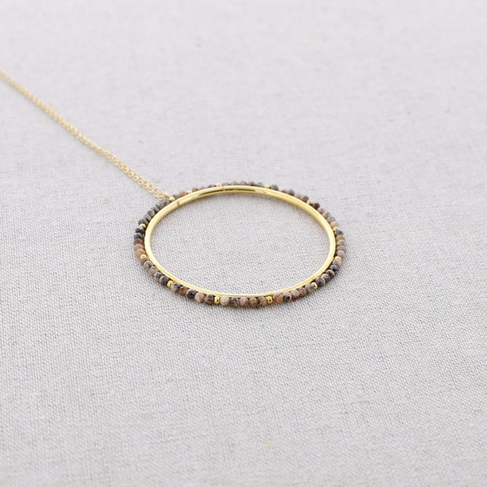 STONE RING PENDANT STEEL NECKLACE