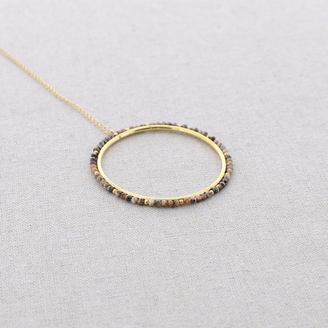 STONE RING PENDANT STEEL NECKLACE