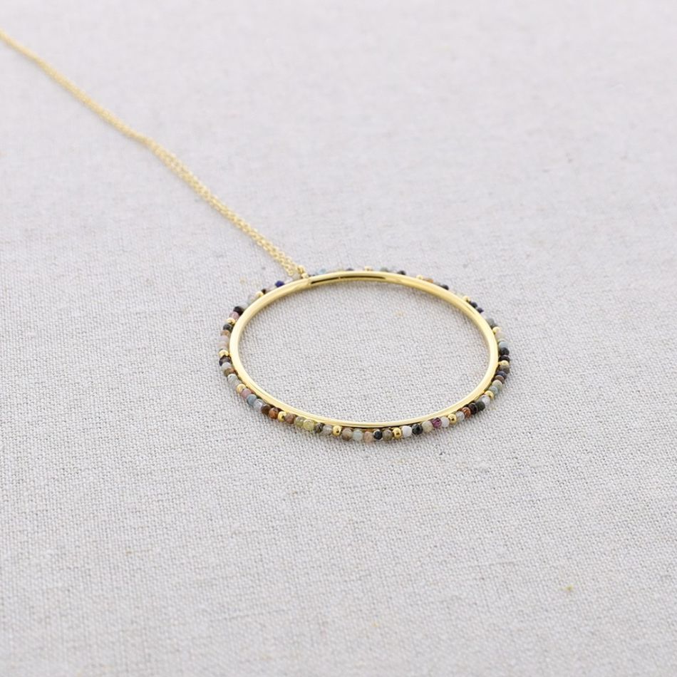 STONE RING PENDANT STEEL NECKLACE
