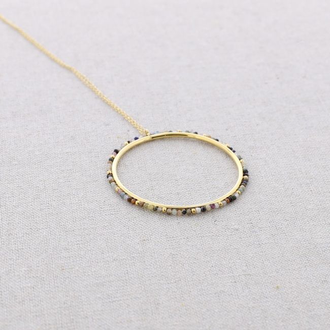 STONE RING PENDANT STEEL NECKLACE