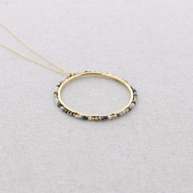 STONE RING PENDANT STEEL NECKLACE