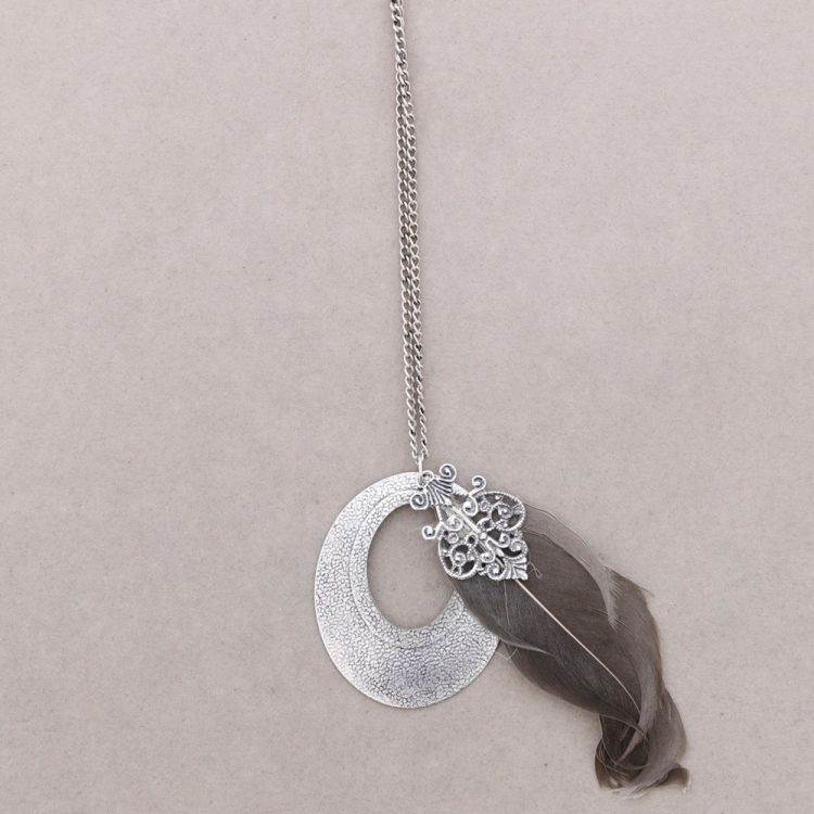 LONG NECKLACE METAL FEATHER PENDANT