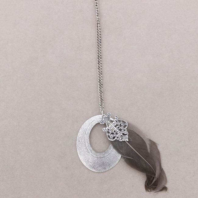 LONG NECKLACE METAL FEATHER PENDANT