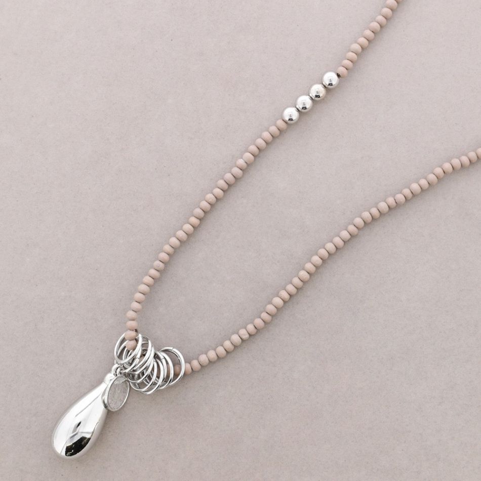 LONG NECKLACE WITH WOODEN BEADS NECKLACE METAL